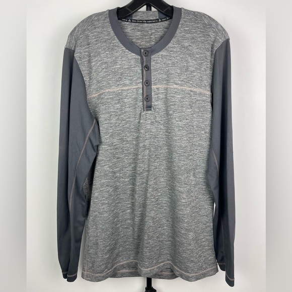 Prana Men’s Charcoal Colorblock Zylo Henley Long Sleeve Athletic Shirt - Picture 1 of 7